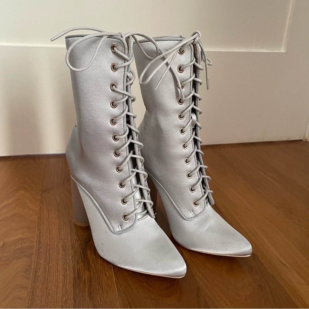 Lace Up Satin Booties